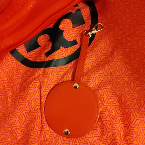 Tory Burch Amanda Orange Leather Logo Satchel Shoulder Bag –With Matching Mirror - Picture 14 of 14